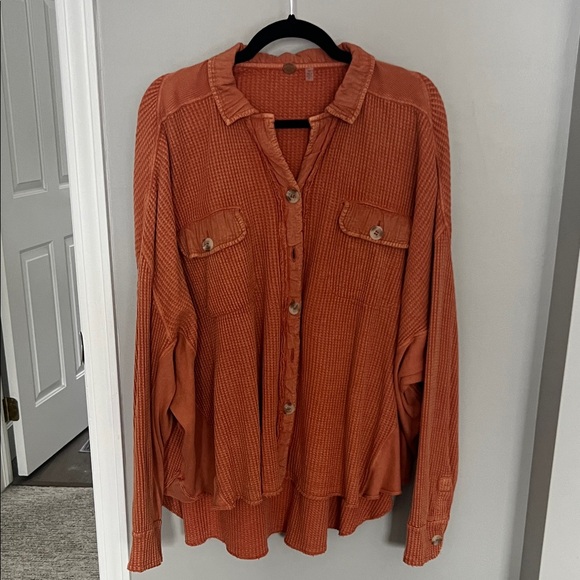 Fp One Tops - Free people Button-Up Waffle Knit Shirt
